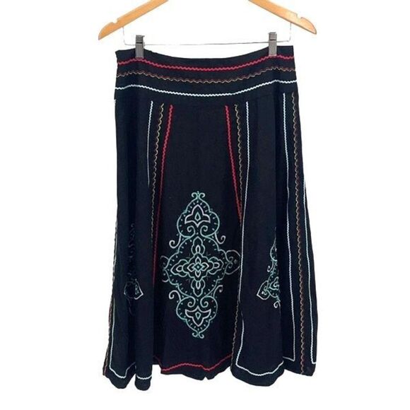 Saint Tropez West Womens Embroidered Lined Linen Blend Flare Skirt Black‎ Size 8 - Picture 4 of 10
